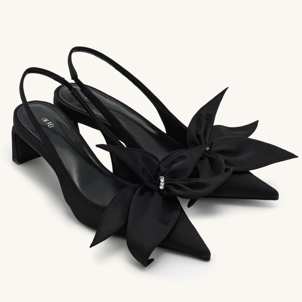 JW PEI Floral Appliqué Slingback Pumps (Black)